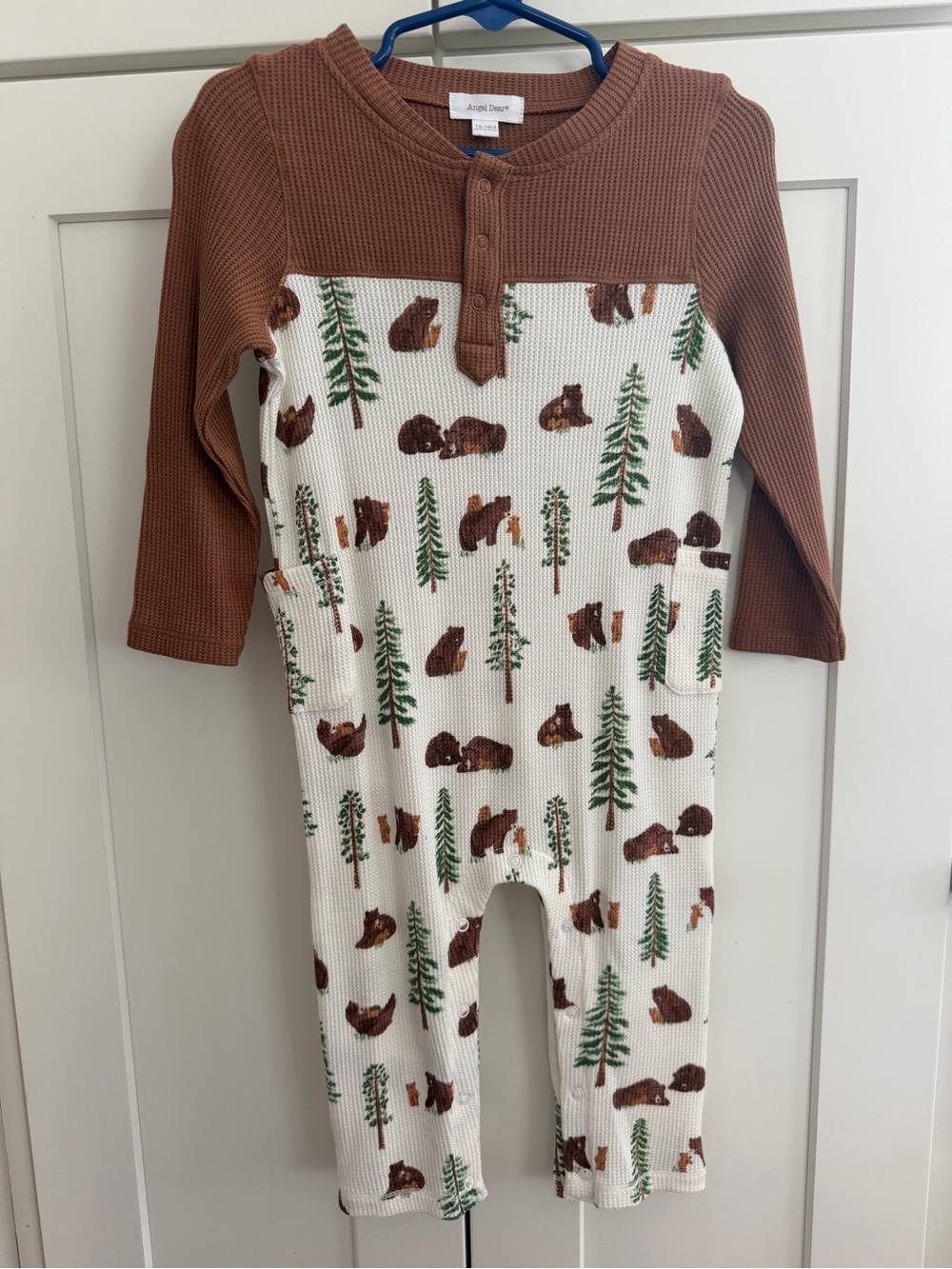 NWOT Angel Dear Brown & Cream Bear Print Waffle One-Piece